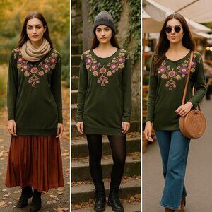 Johnny Was Women Embroidered Tunic Top S Folkcore Fall Whimsygoth Artisan Casual